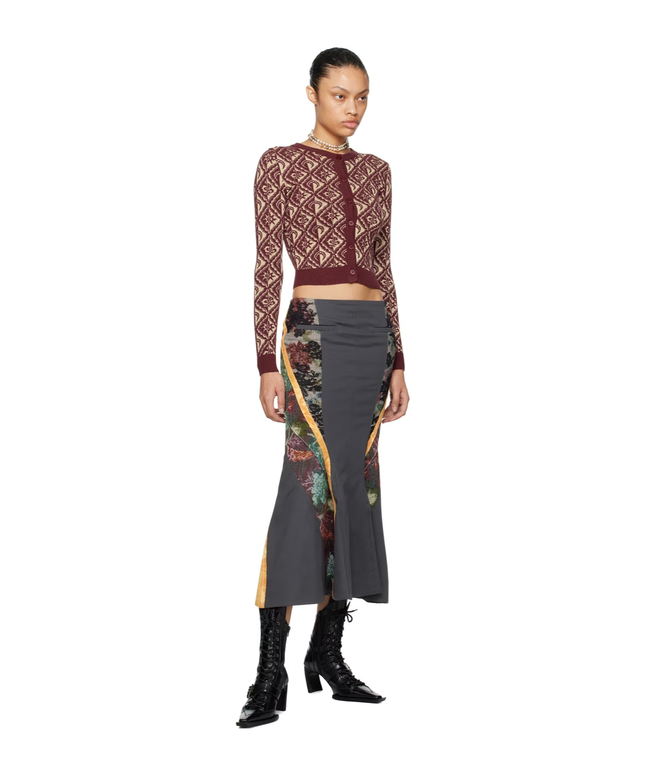 Marine Serre Regenerated Floral Tapestries Panelled Flared Skirt In Black