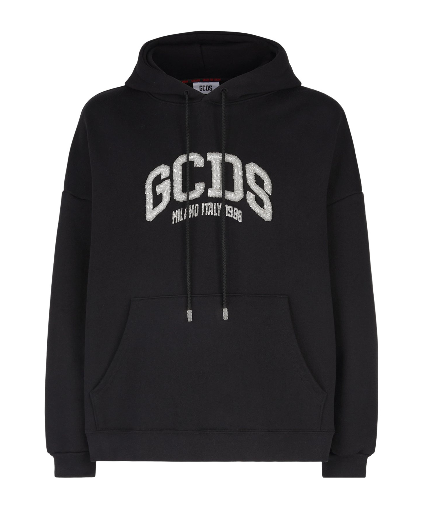 Gcds Cotton Hooded Sweatshirt Kangaroo Pocket In Black
