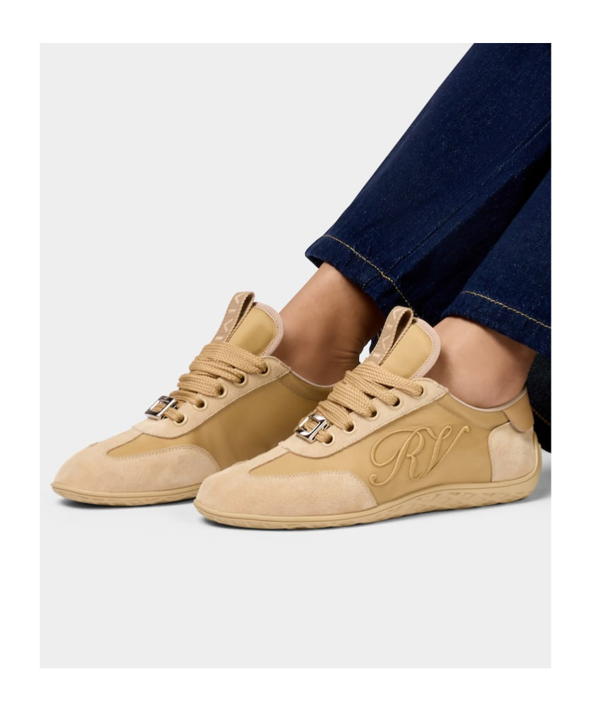 Roger Vivier Viv Low Leather-trimmed Satin Sneakers In Neutral