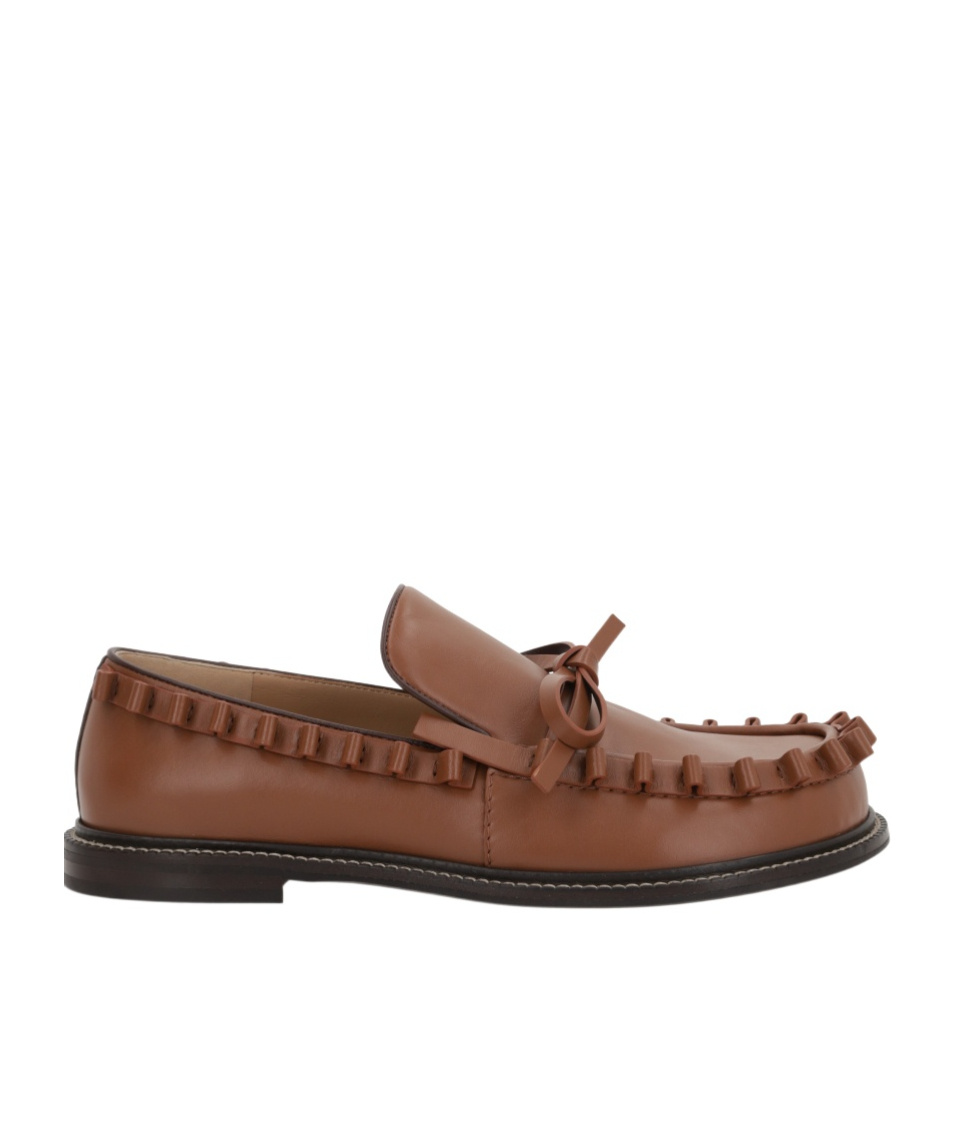 Jw Anderson Fringe Detail Bow Accent Loafers In Brown