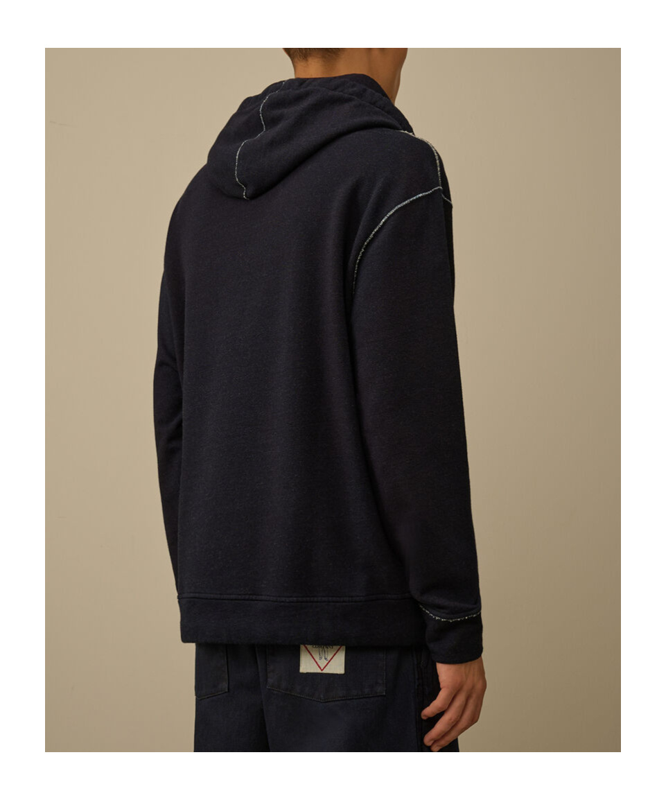 C.p. Company Hooded Sweatshirt With Front Pocket And Stitching In Blue