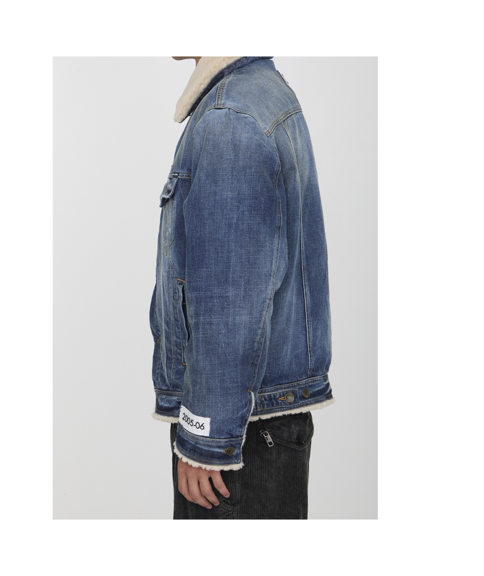 Dolce & Gabbana Buttoned Denim Jacket With Faux Shearling Finish In Blue