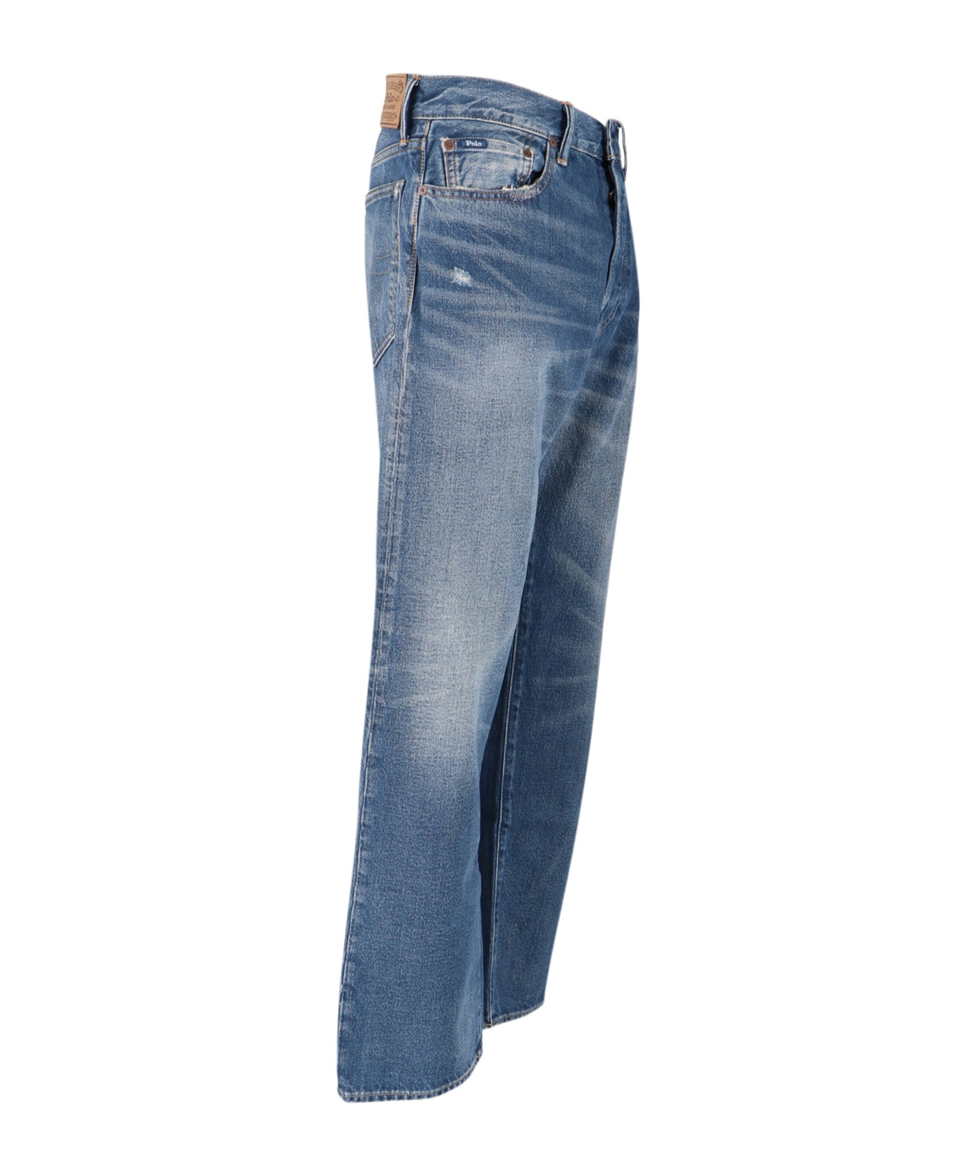 Polo Ralph Lauren Straight-leg Jeans In Medium Blue Denim With Distressed Finish In Blue