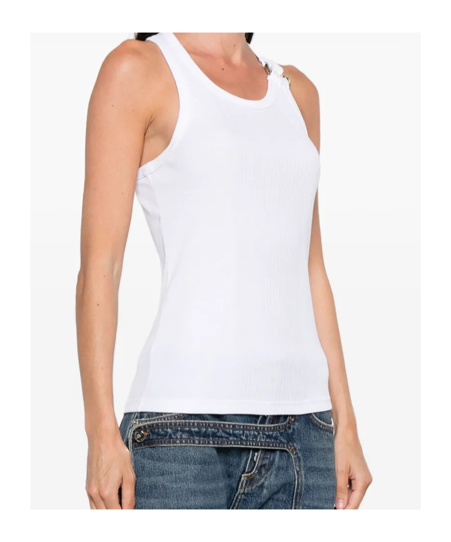 Jean Paul Gaultier Ribbed Texture Scoop Neck Sleeveless Top In White
