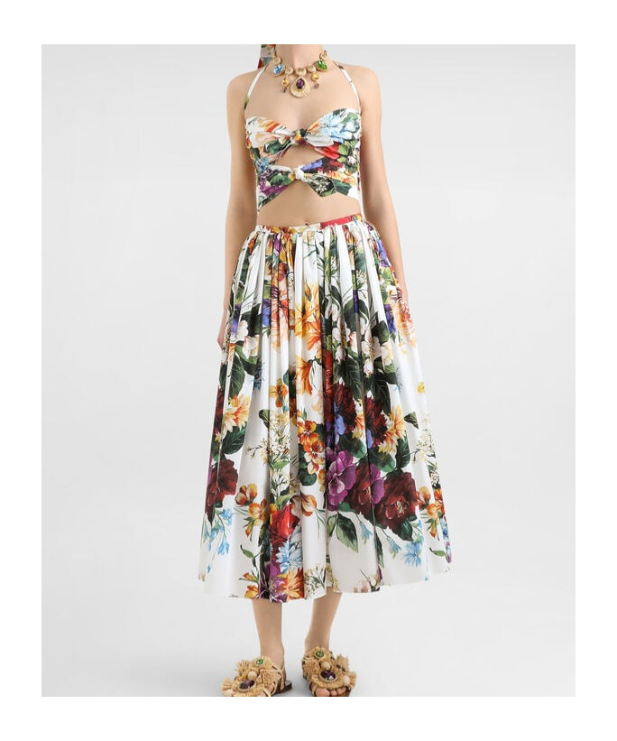 Dolce & Gabbana Floral-printed Cutout Cotton Poplin Top