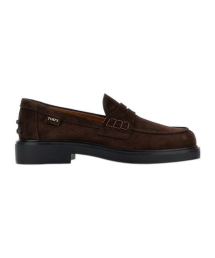 Tod's Brown Africa Suede Leather Loafers In Black