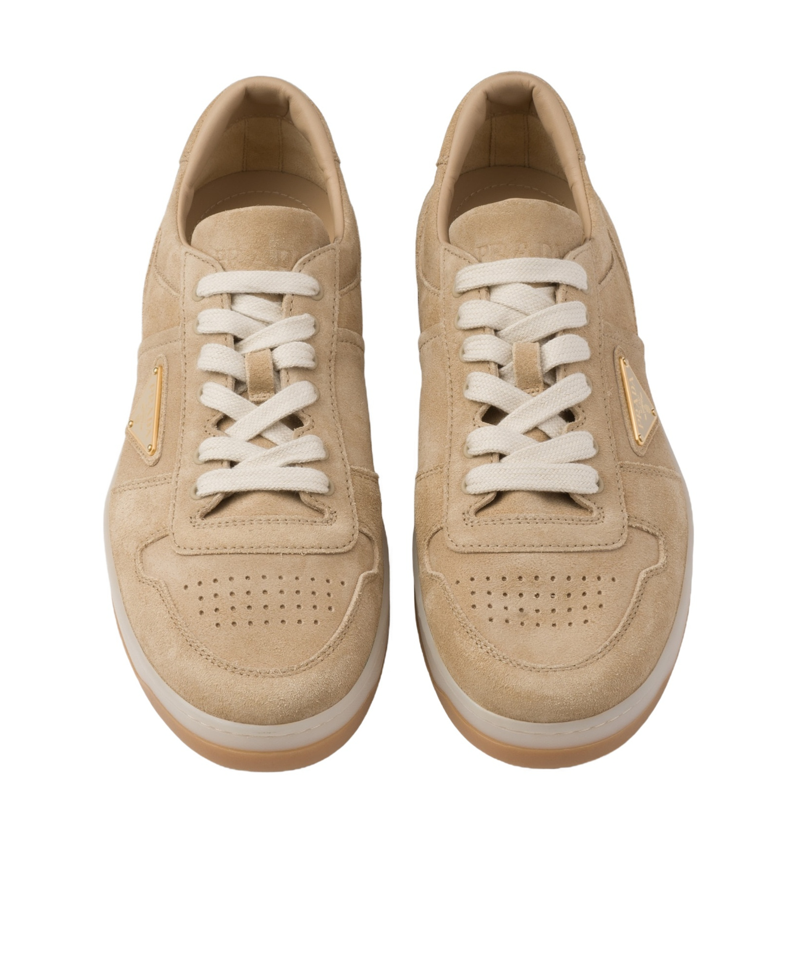 Prada Mens Neutral Downtown Logo-plaque Suede Low-top Trainers Eur 42 / 8 Uk In Brown
