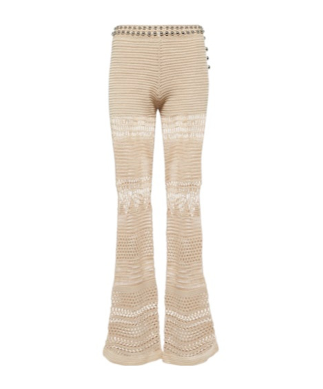 Rabanne Embellished Crochet Cotton Flared Pants In Neutral