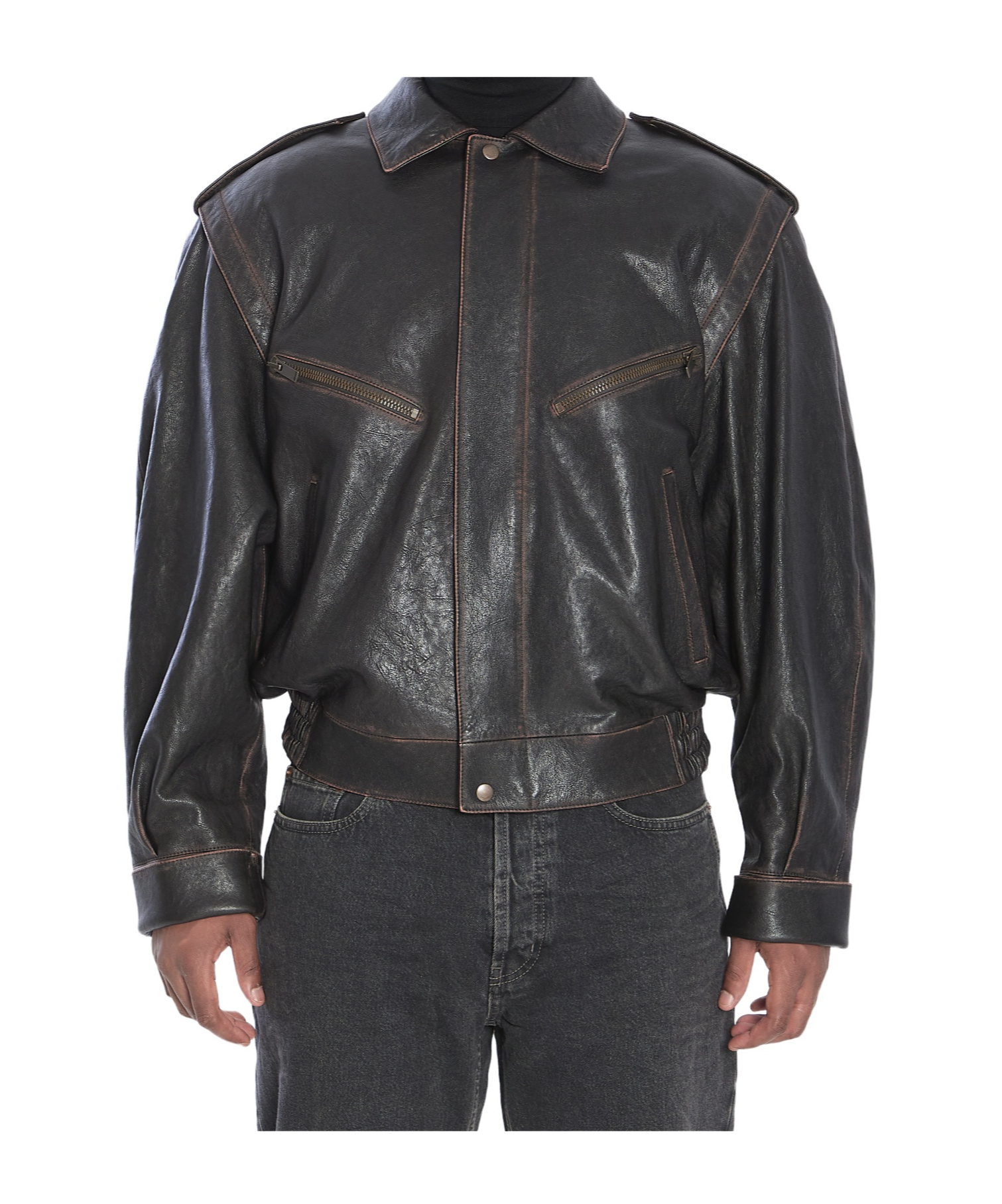 Saint Laurent Brown Jacket With Lived Effect And Front Welt Pockets In Leather Man In Black