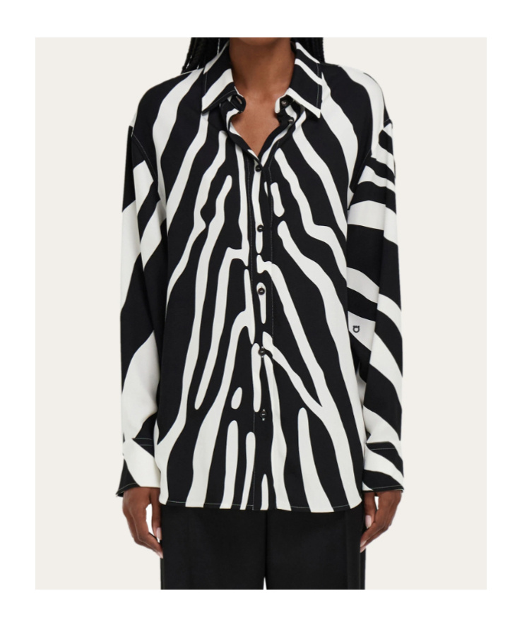 Ferragamo Zebra-print Long-sleeves Shirt In Multi