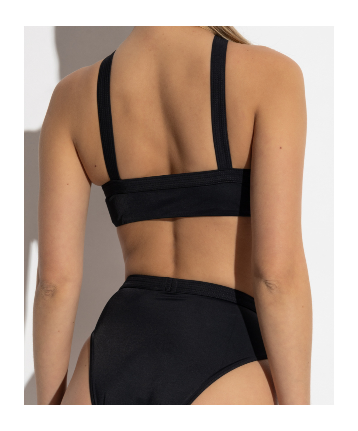 Versace Black Bikini Top With Bow And Gold Logo Plaque