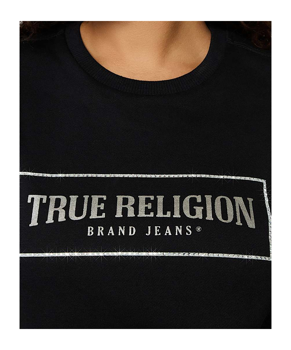 TRUE RELIGION CRYSTAL METALLIC LOGO CREW SWEATSHIRT