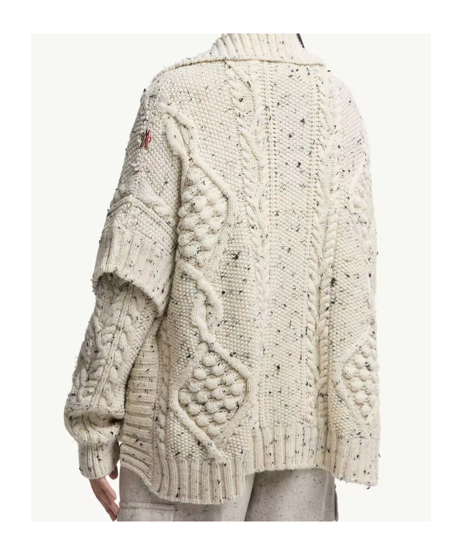Moncler Wool Blend Tassel Cape In Neutral