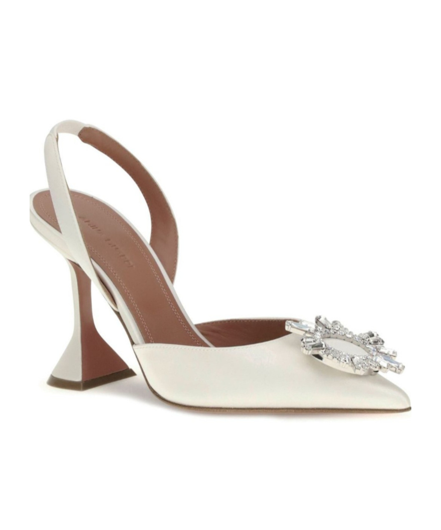 Amina Muaddi Slingback Pumps With Unique Heel Design In White