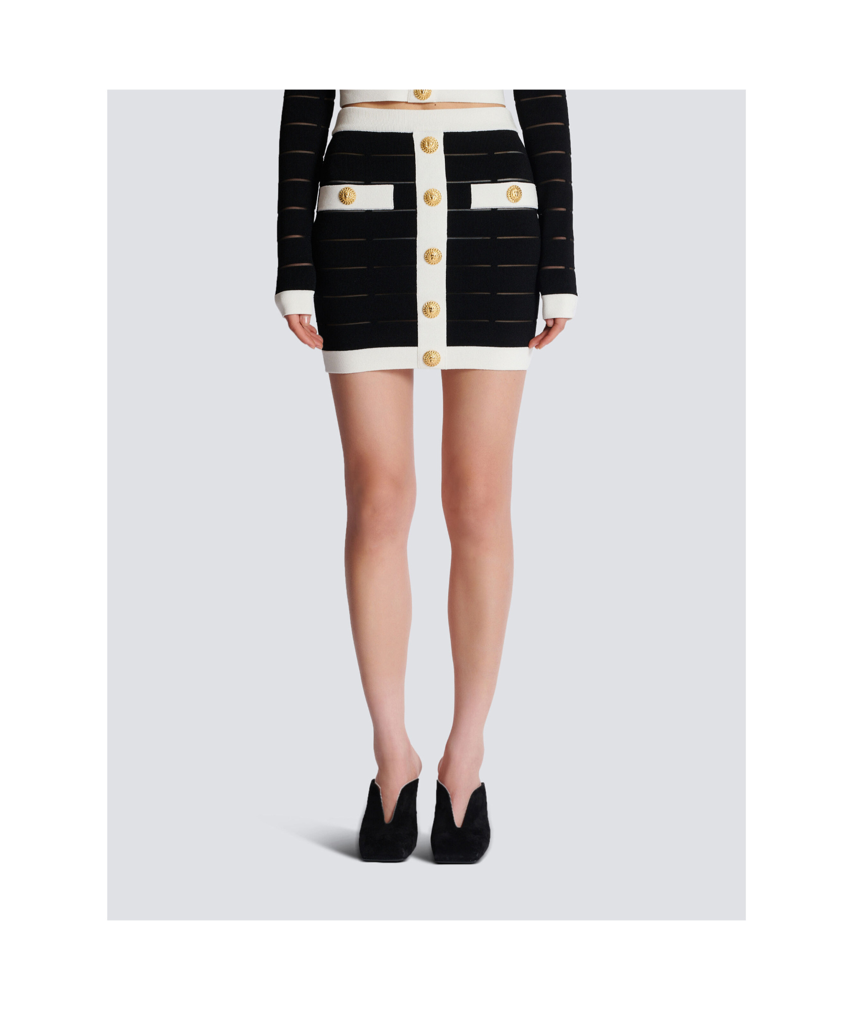 Balmain Button-embellishment Knitted Mini Skirt In Black
