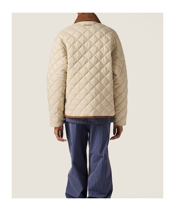 Miu Miu Quilted Technical Pongé Blouson In Brown