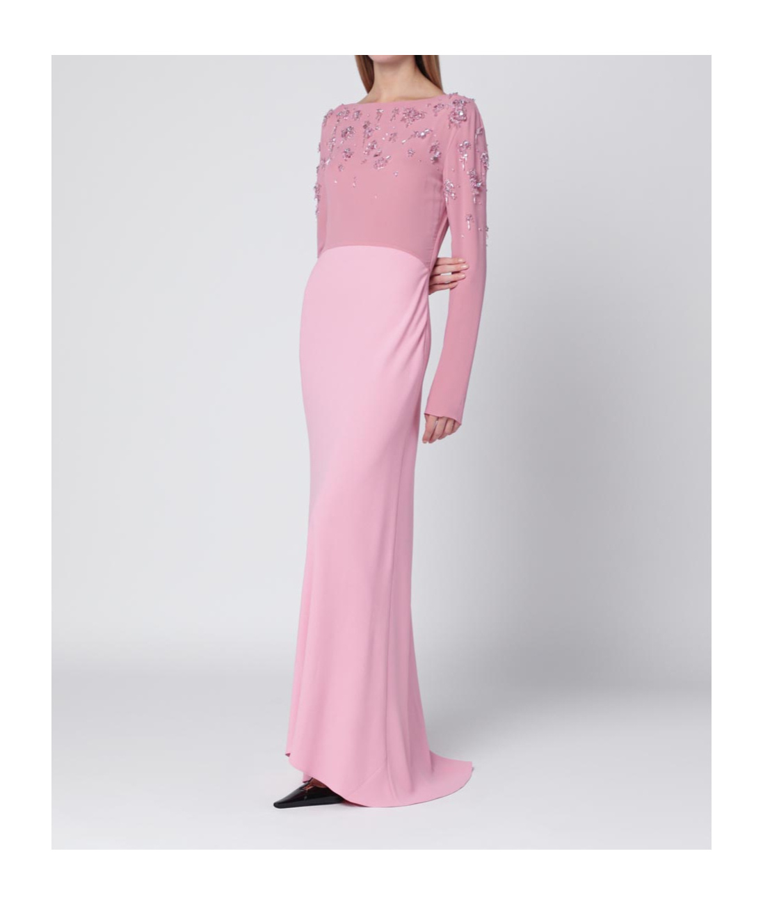 Alberta Ferretti Women Viscose Long Dress With Silk Top With Sequins In Pink