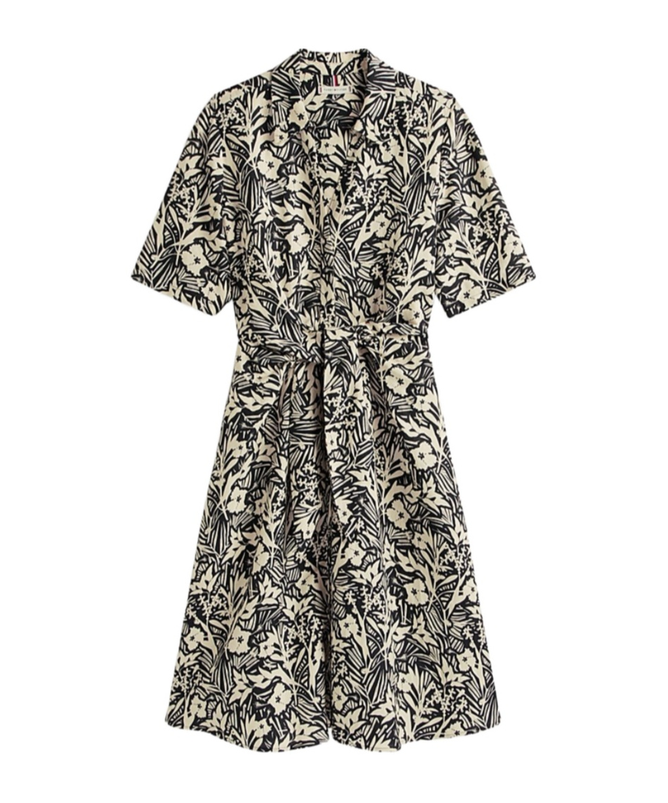 Tommy Hilfiger Relaxed Midi Linen Blend Shirt Dress In Multi