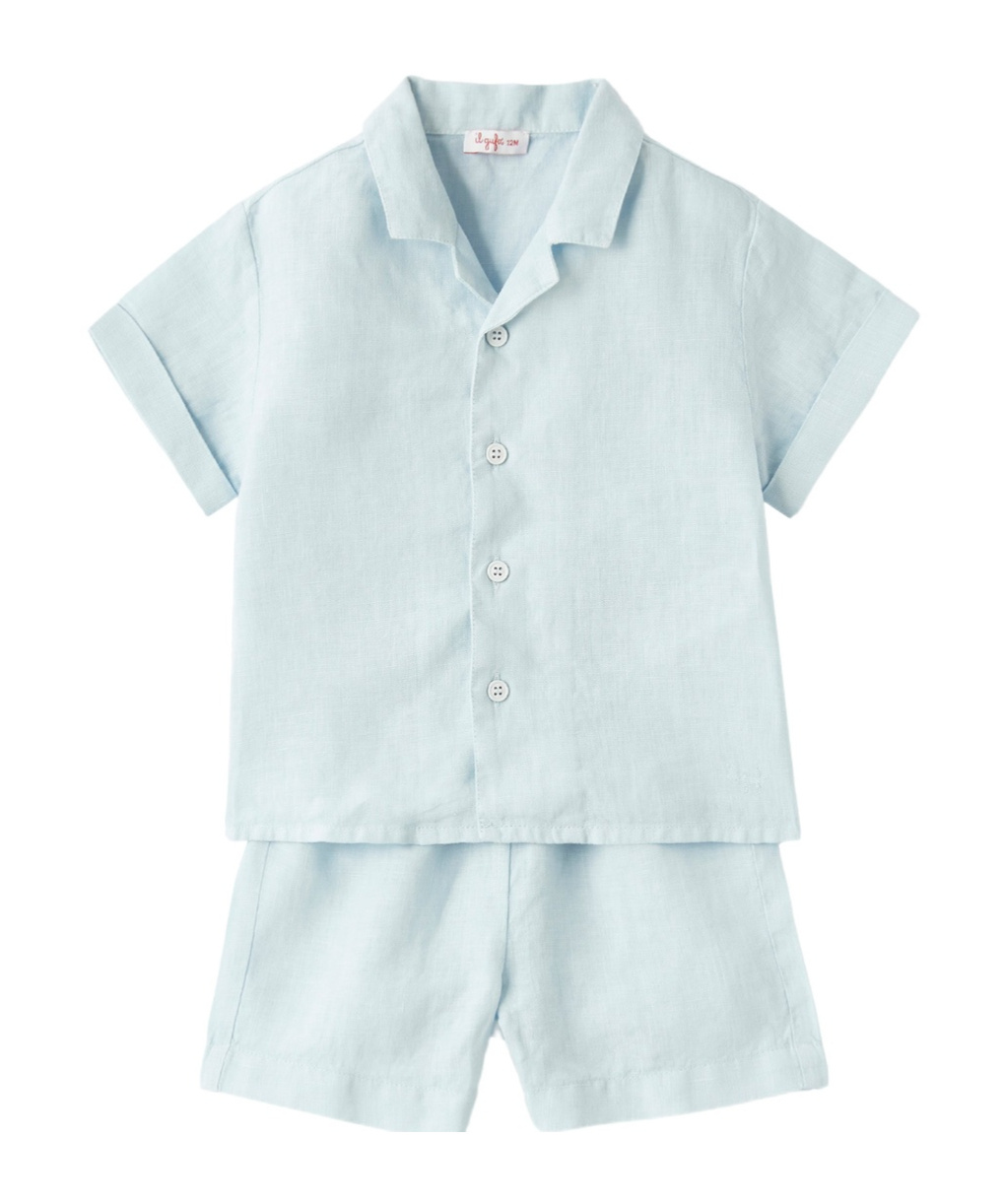 Il Gufo Linen Shorts Set In Blue