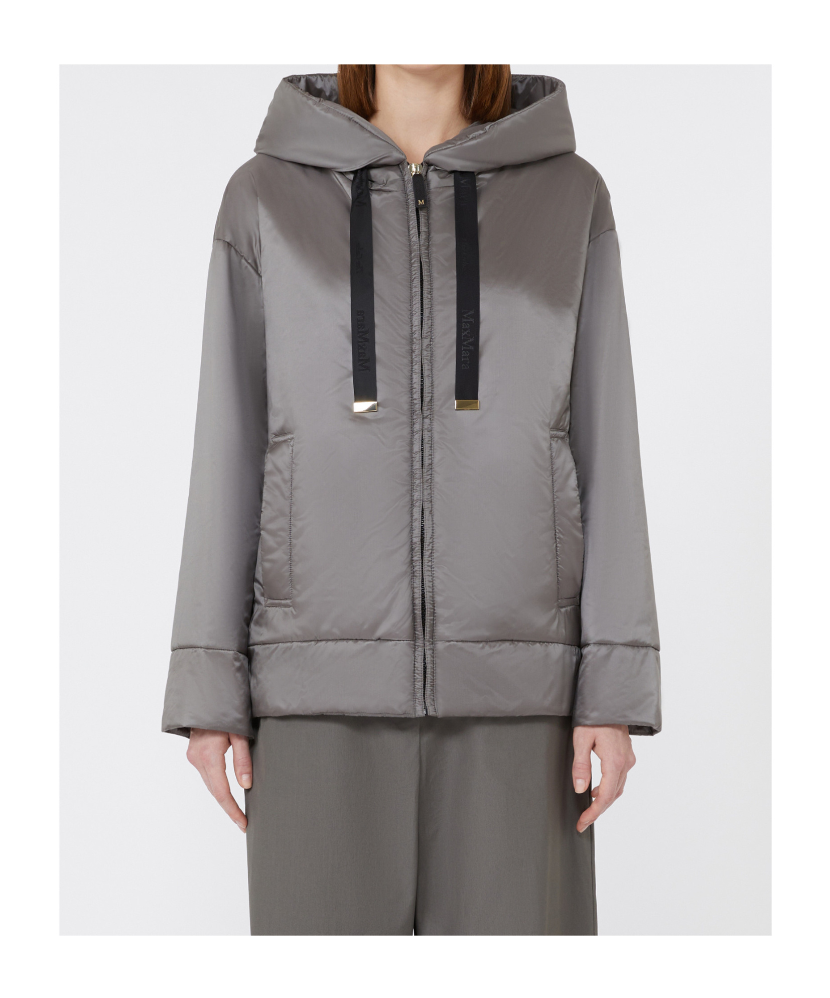 Max Mara Padded, Hooded Jacket In Water-repellent Canvas In Gray