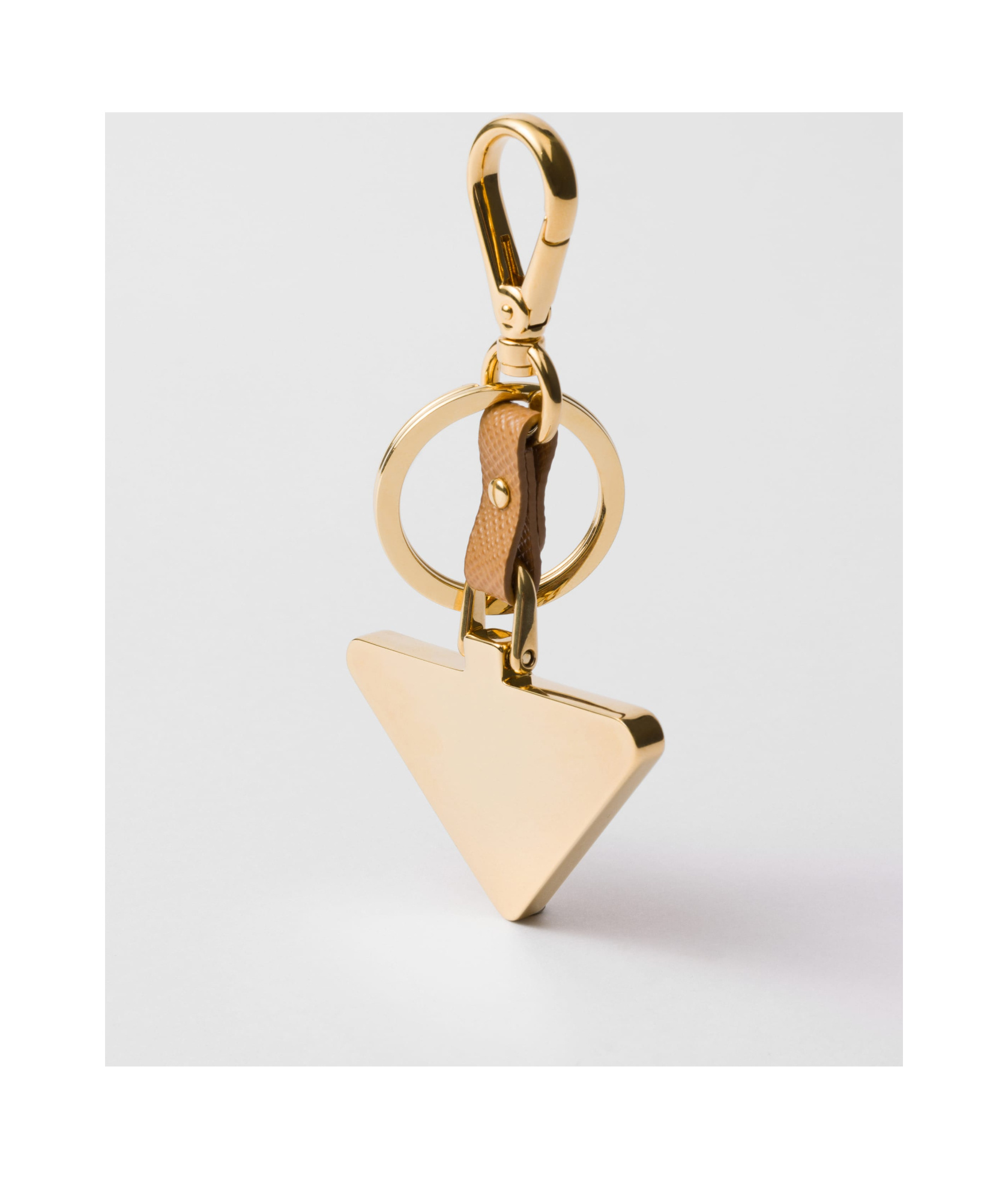 Prada Saffiano Leather And Metal Keychain In Natural