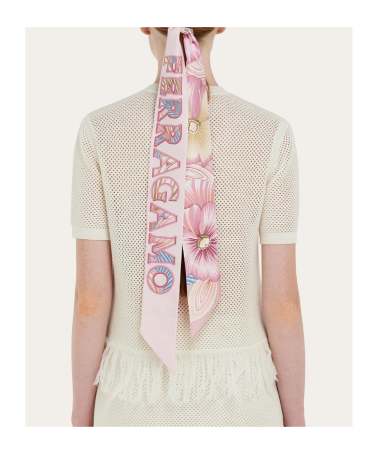 Ferragamo Multicolor Logo Print Bandana Scarf In Blue