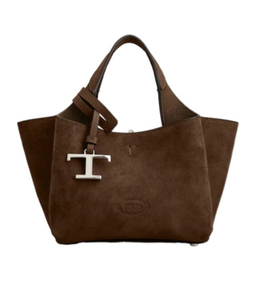 Tod's Micro Logo-charm Suede Tote Bag In Brown