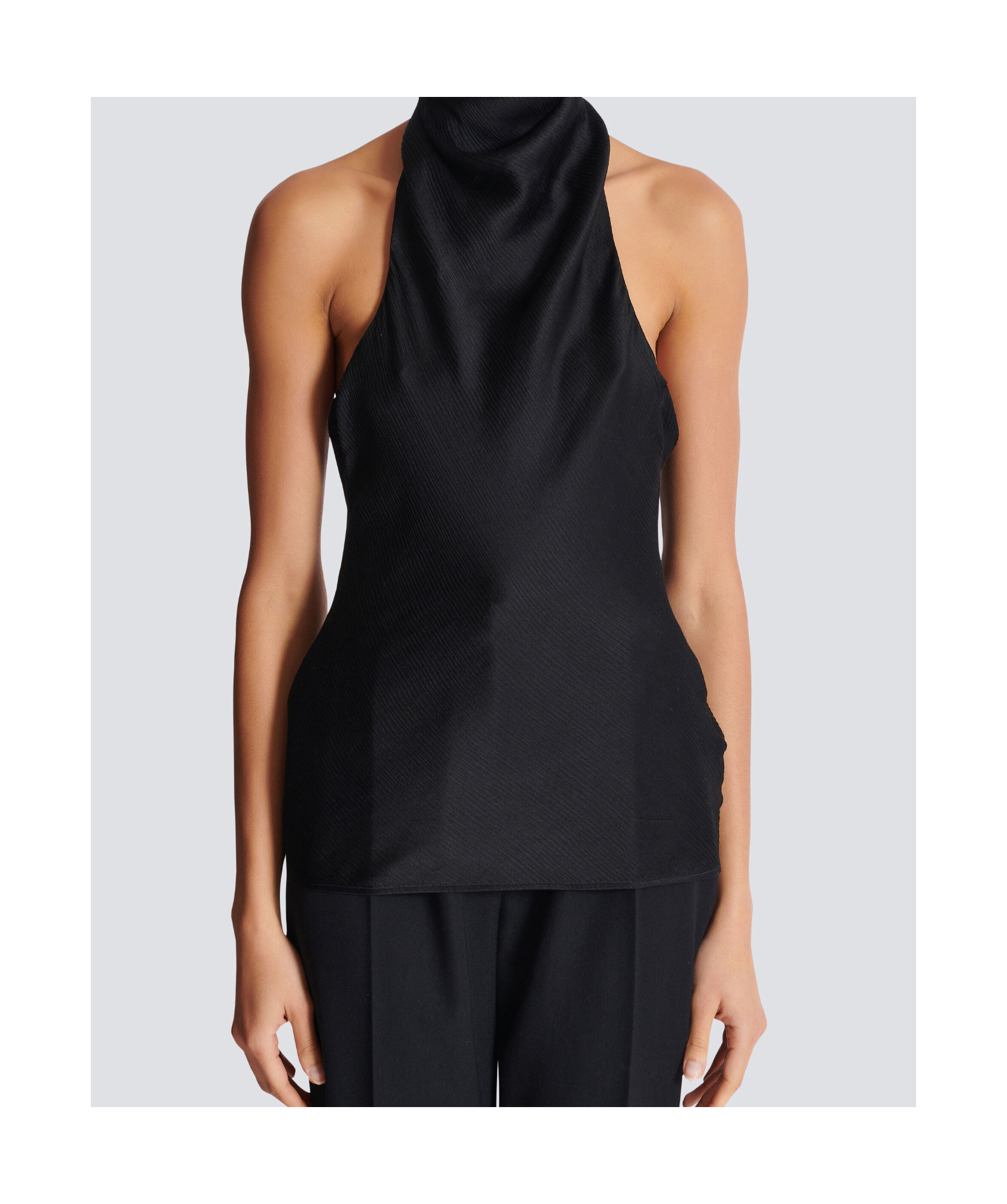 Balmain Halterneck Sleeveless Backless Draped Neckline Fitted Silhouette In Black