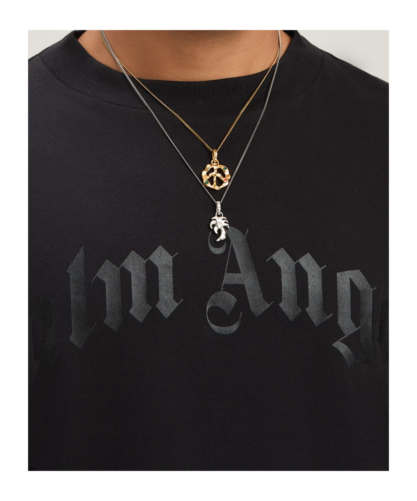 Palm Angels Black Crewneck T-shirt With Maxi Logo Print On The Front In Cotton Man In Black