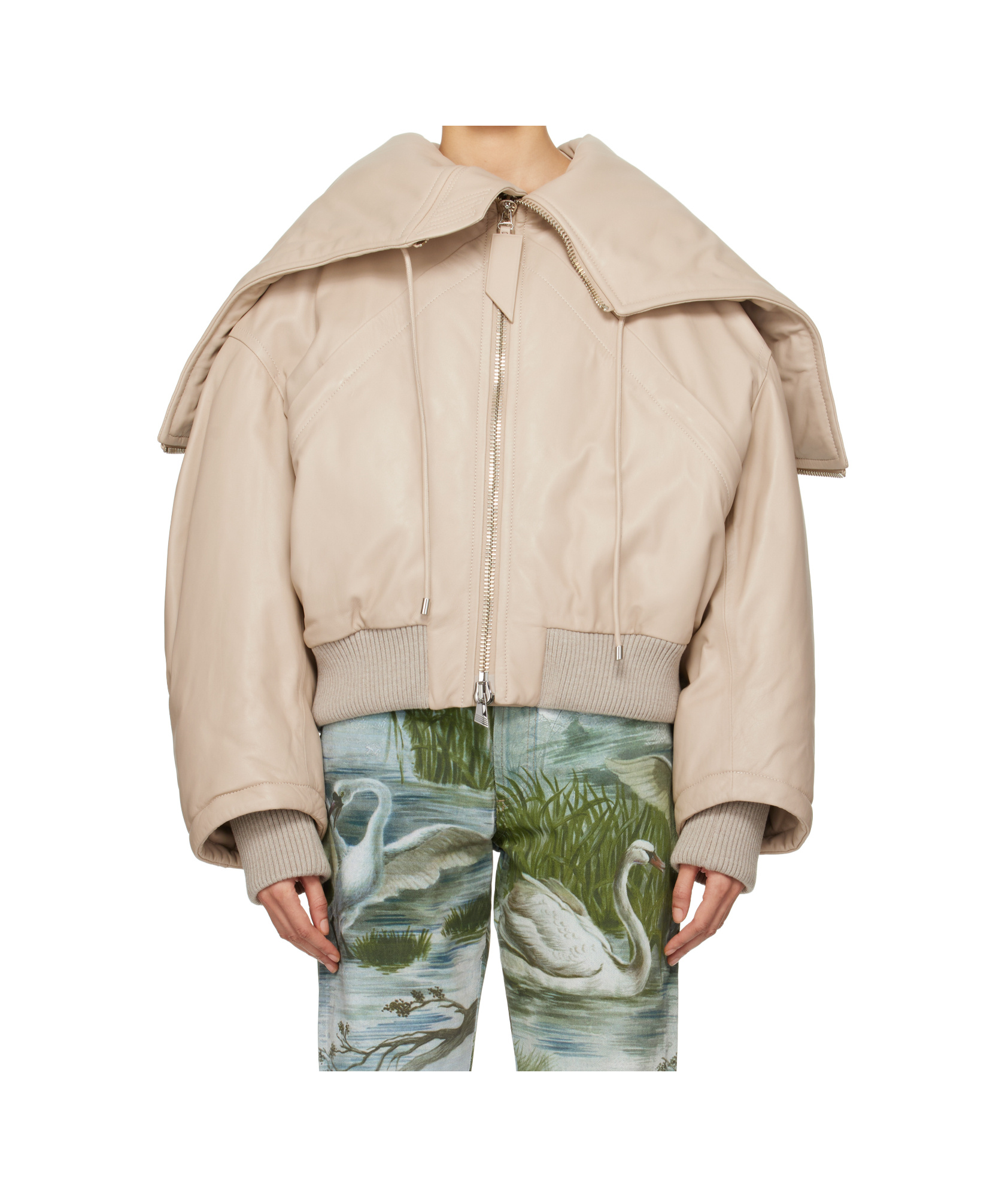 Attico Biege Padded Leather Bomber Jacket In Nude