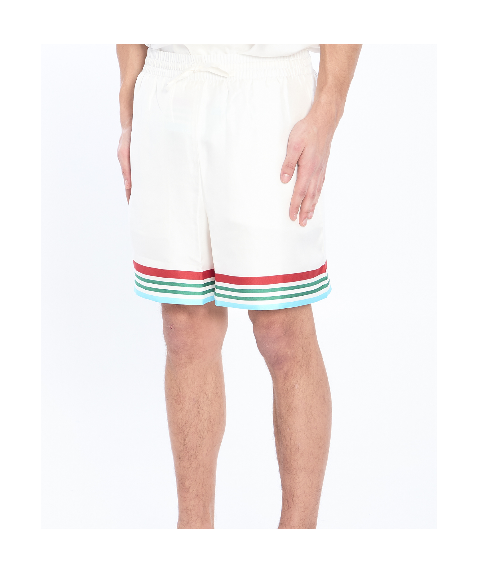 Casablanca Mens Casa Way World Series Relaxed-fit Striped Silk Shorts In White
