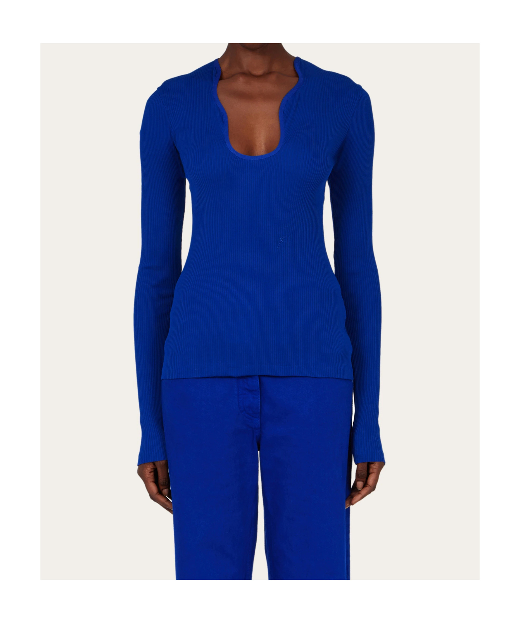 Ferragamo Top With Rippled Neckline In Blue