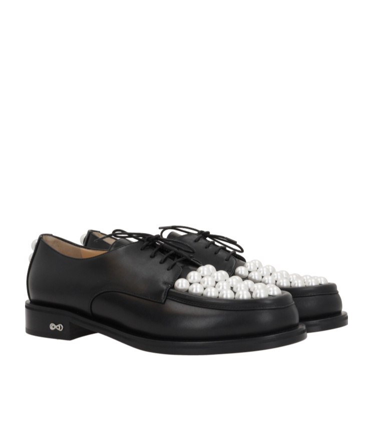 Mach&mach Mach & Mach Moccasin Flat Shoes With Pearl Embellishment In Black