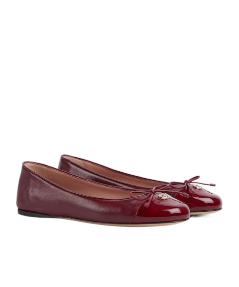 Gucci New Marmont Gg Nappa Leather Ballerina Flats In Burgundy