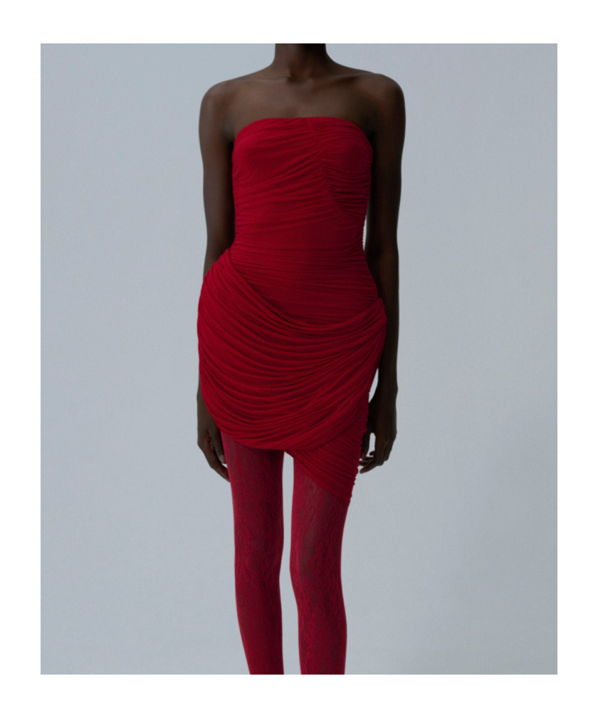 Magda Butrym Strapless Ruched Floral Mini Dress In Red