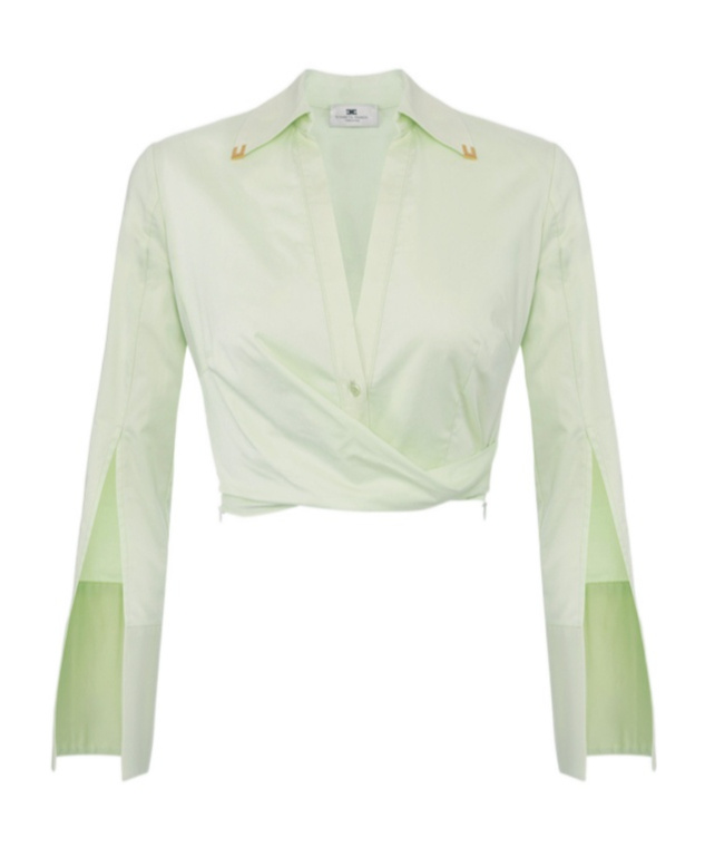 Elisabetta Franchi Satin Cropped Blouse With Draping