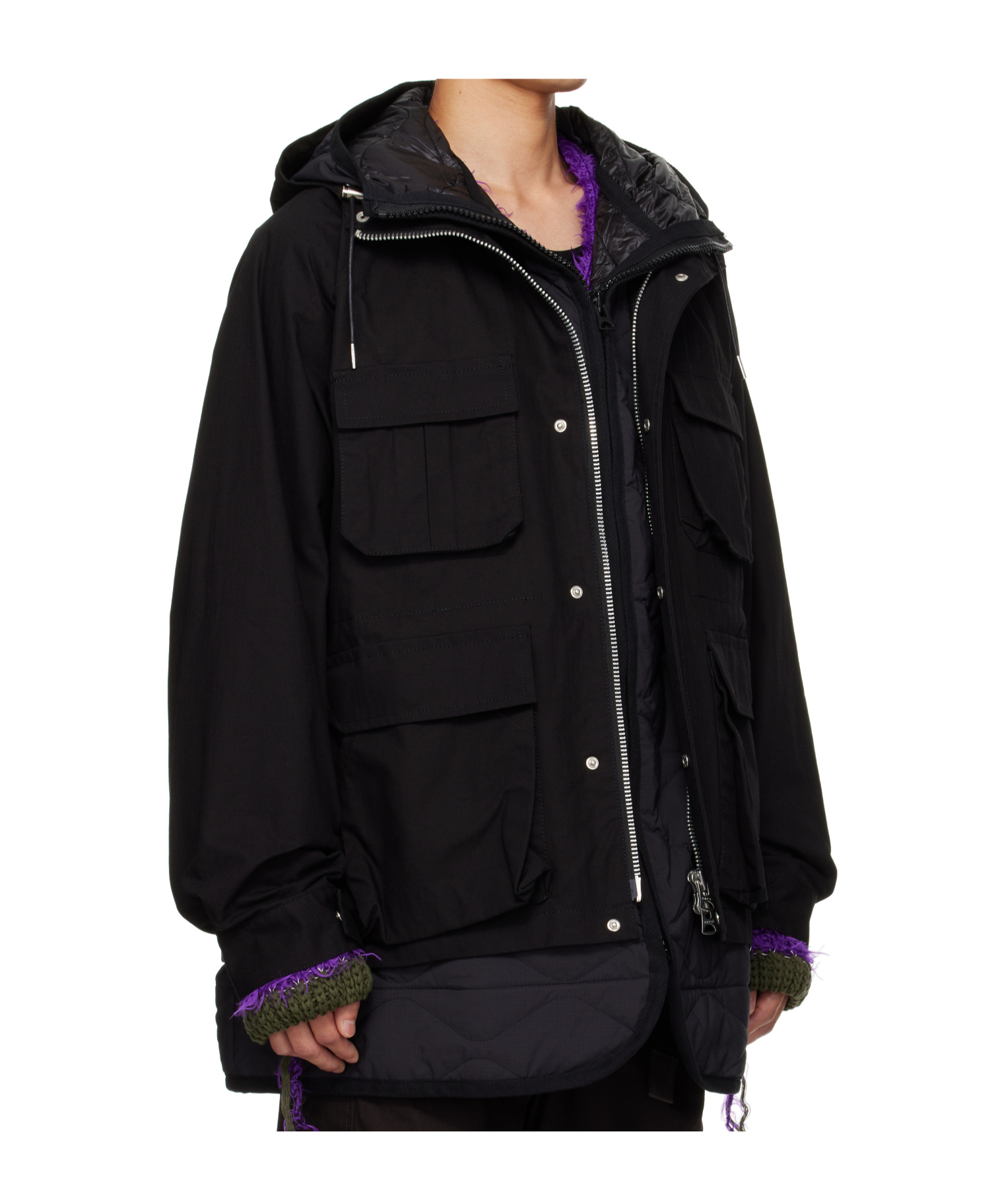Sacai Long-sleeved Hooded Casual Jacket In Black