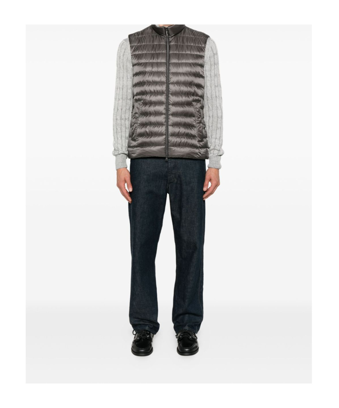 Herno Quilted High Neck Sleeveless Vest With Side Pockets In Gray