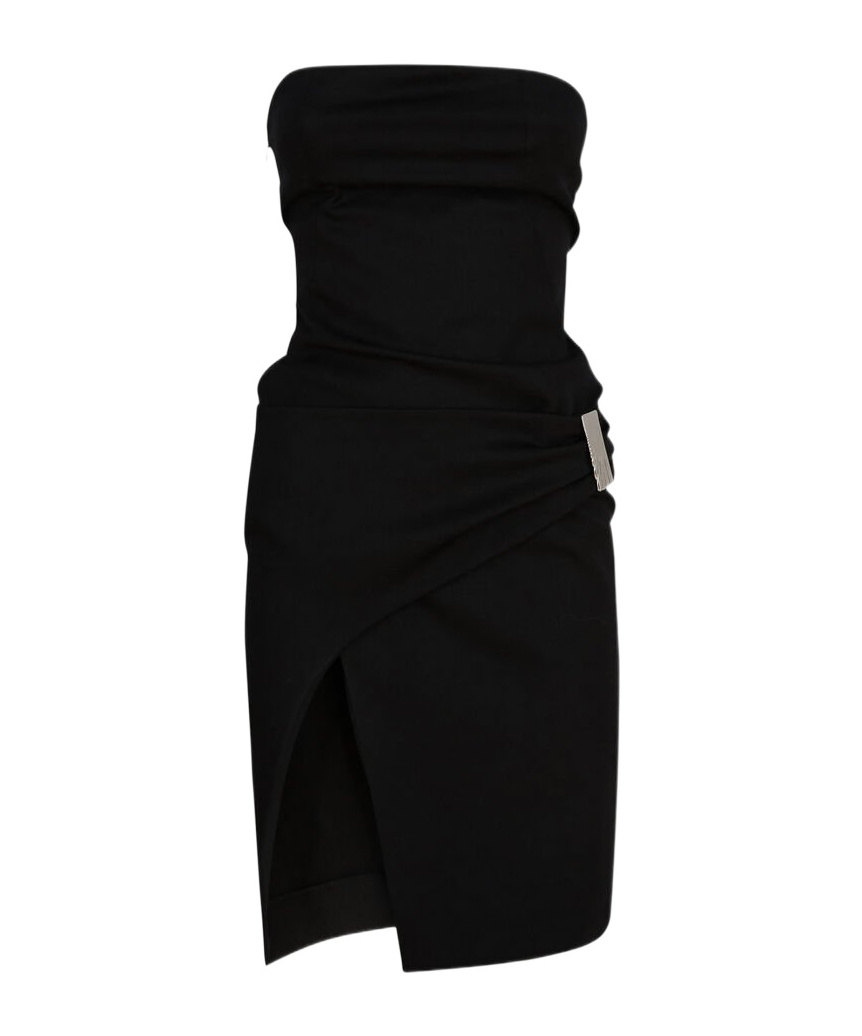Attico Womens Black Engraved-hardware Bandeau Wool Mini Dress In Black