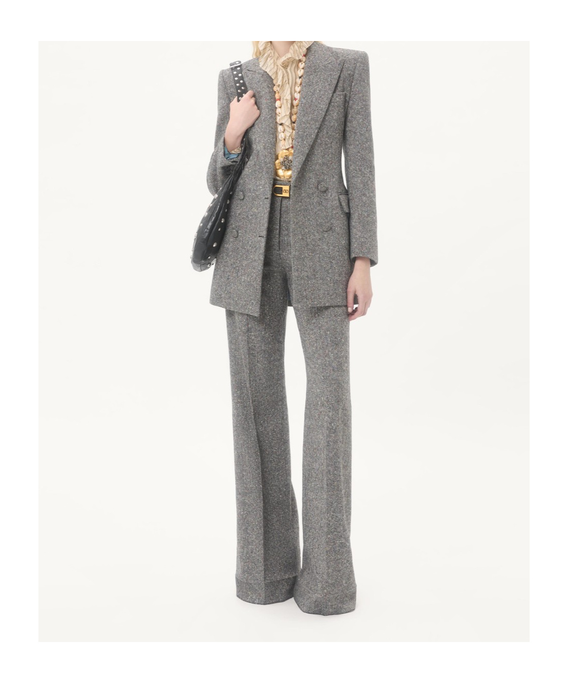 Valentino Double-breasted Natte Buttoned Blazer In Gray