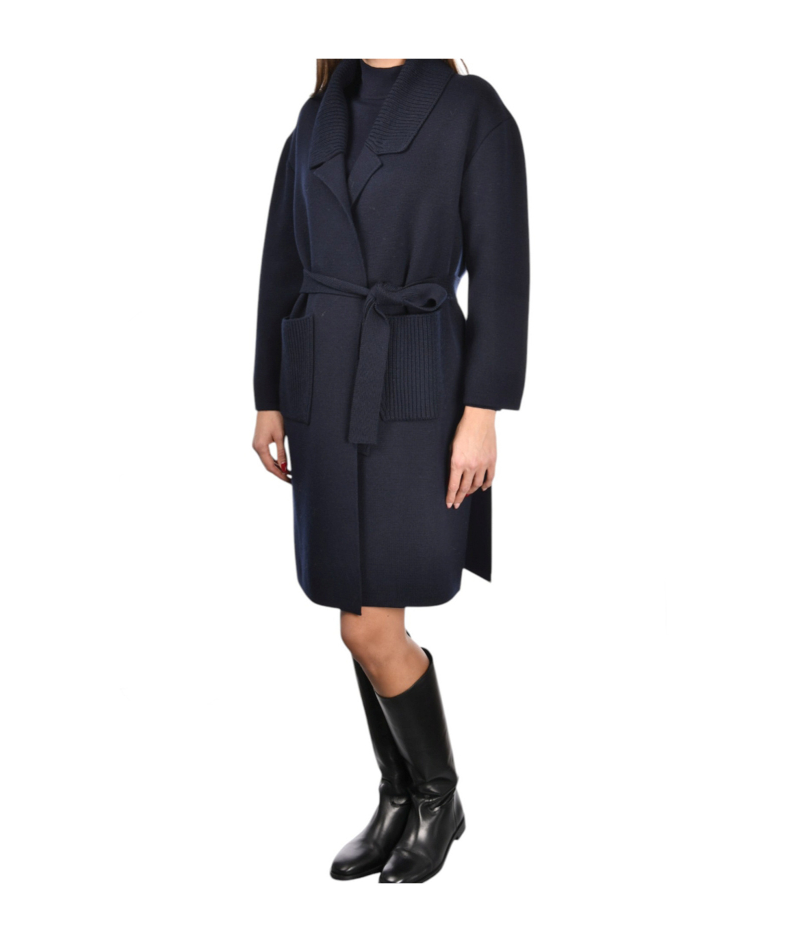 Gran Sasso Knitted Belted Coat In Blue