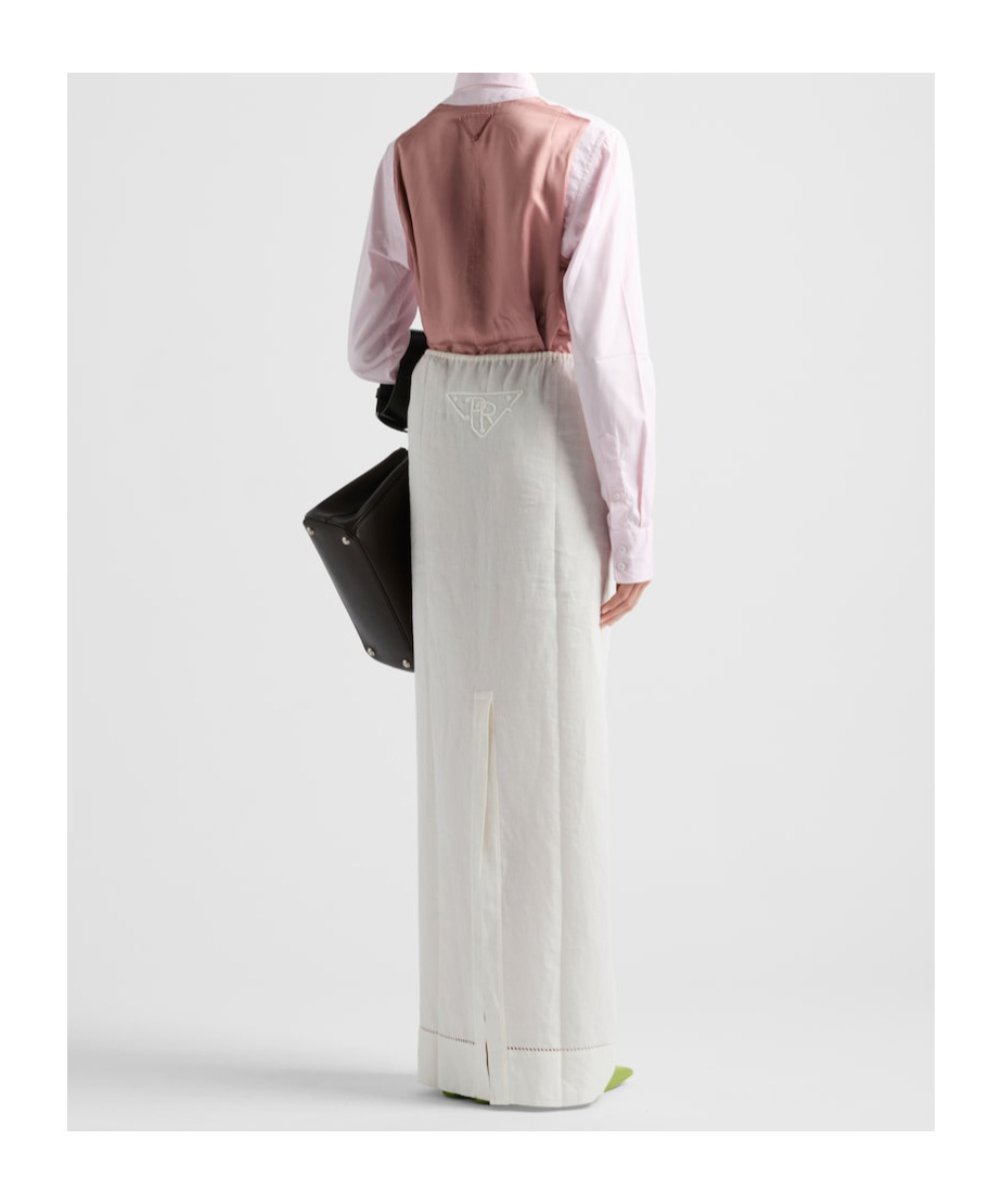 Prada White Logo-embroidered Skirt In Nude