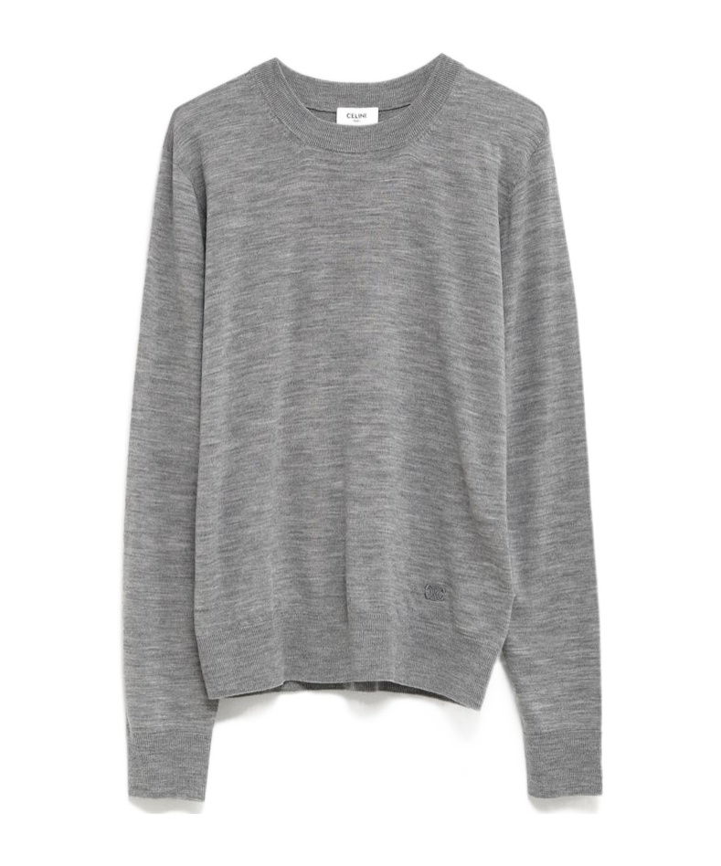 Shop Celine Triomphe Fine Wool Crew Neck Jumper In Gray