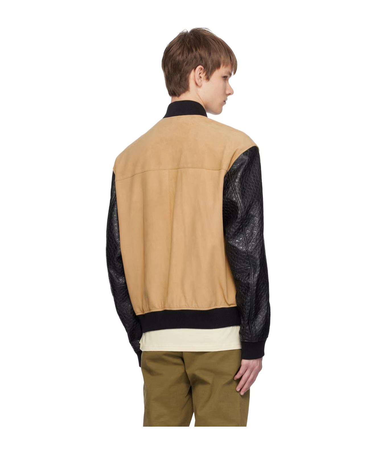 Hugo Boss Logo Long-sleeved Leather Jacket In Multicolor