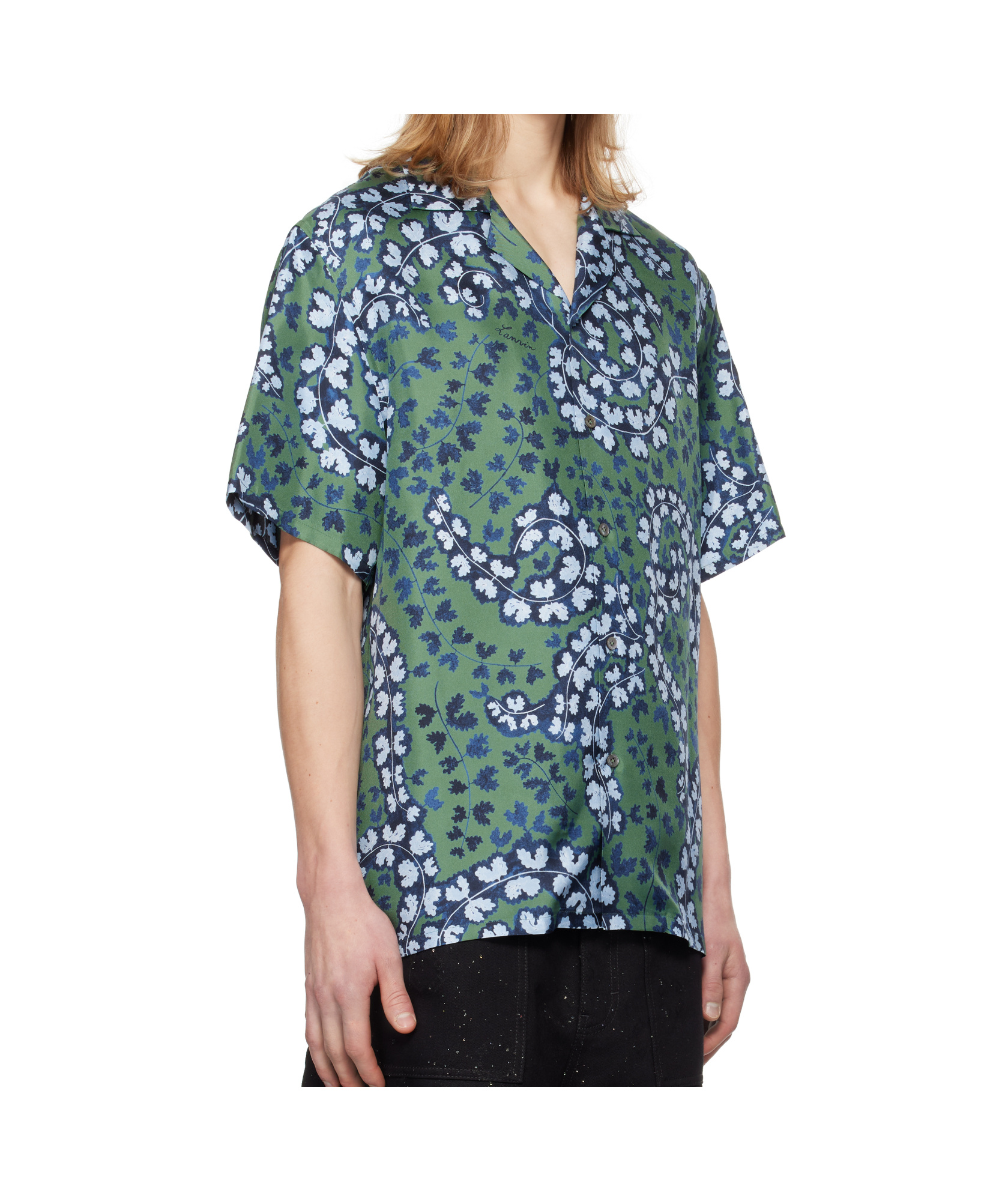 Lanvin Silk Shirt With Flower Print In Blue