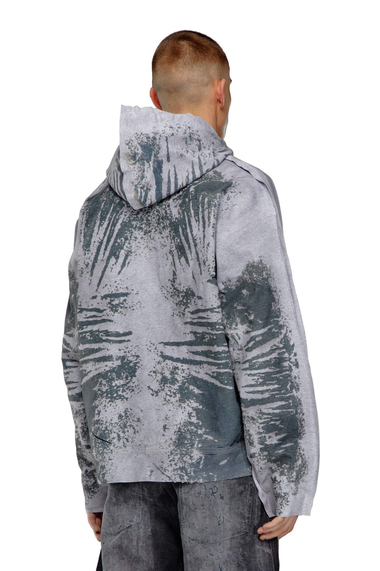 Diesel D-um-rib-s Peel-off Hoodie In Gray