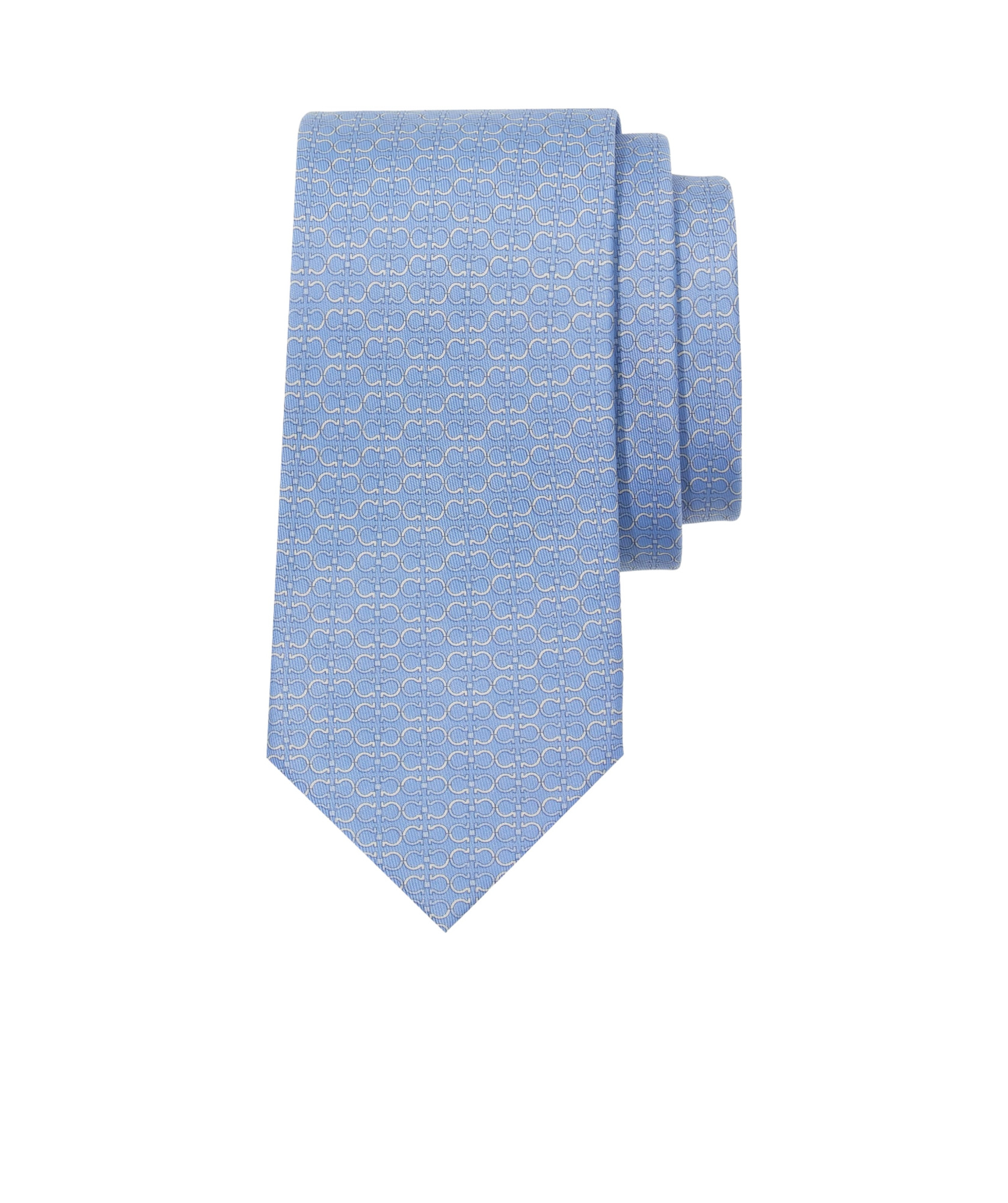 Ferragamo Gancini Printed Silk Tie In Blue