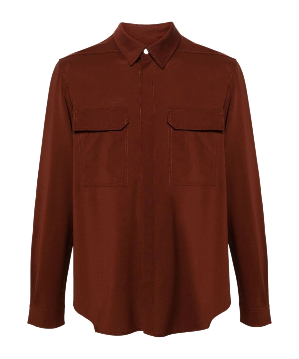 Rick Owens Long-sleeve Virgin-wool Shirt In Brown