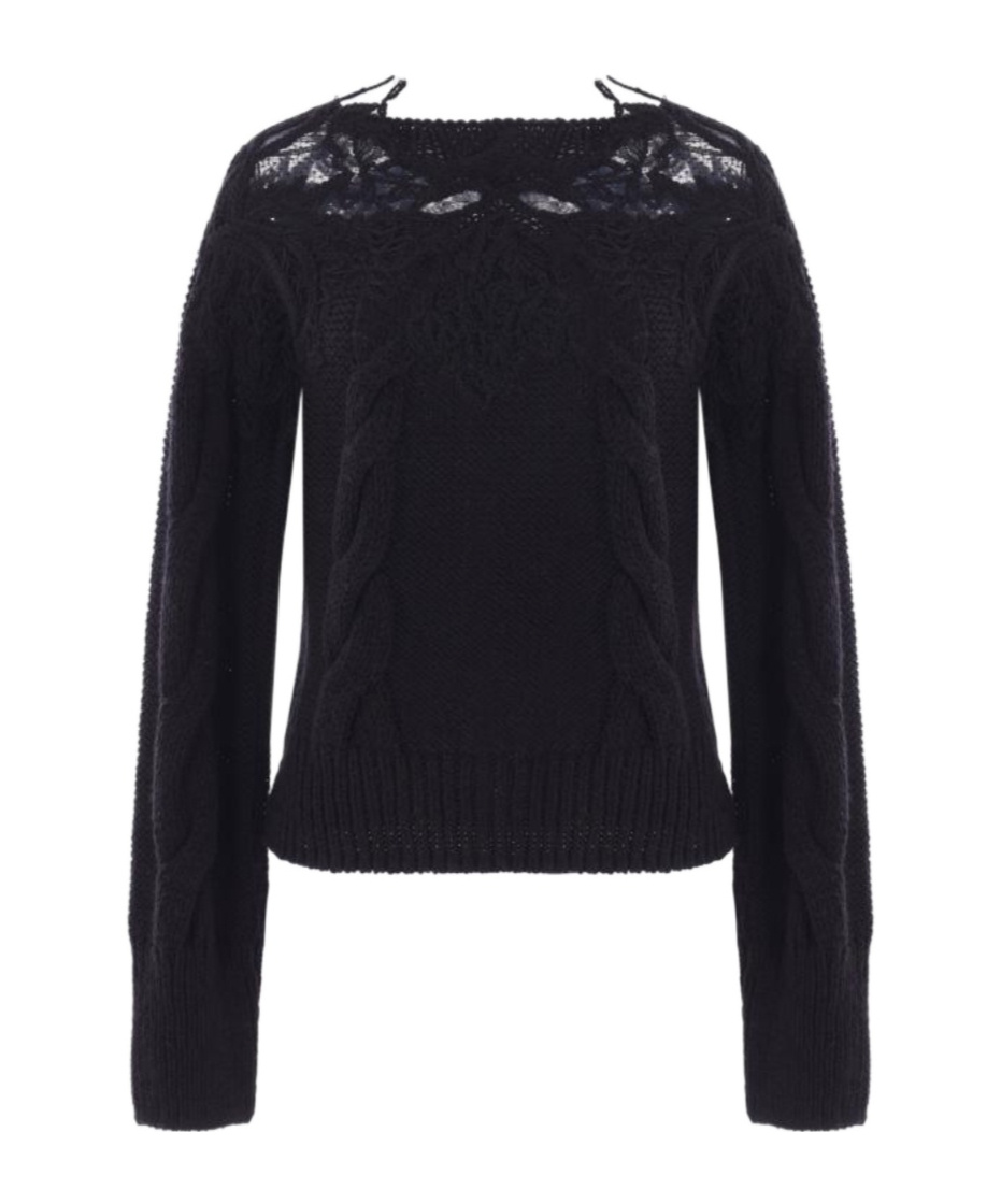 Ermanno Scervino Lace-insert Cable-knit Sweater In Black