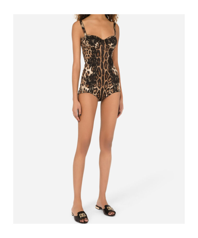 DOLCE & GABBANA LACE-EMBELLISHED LEOPARD BODYSUIT
